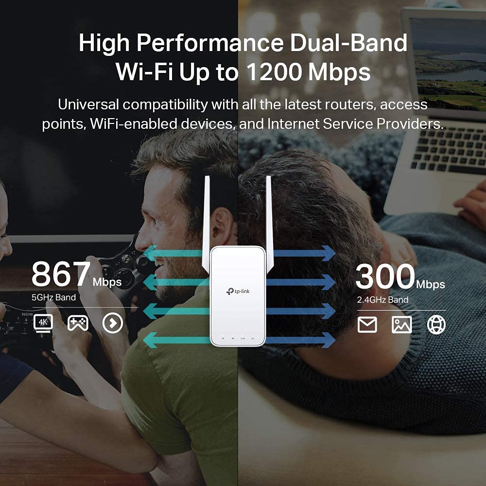 TP-Link AC1200 WiFi Extender (RE315) - Covers up to 1,500 Sq.ft and 25 Devices, Up to 1200Mbps, Dual Band WiFi Booster Repeater, Access Point Mode