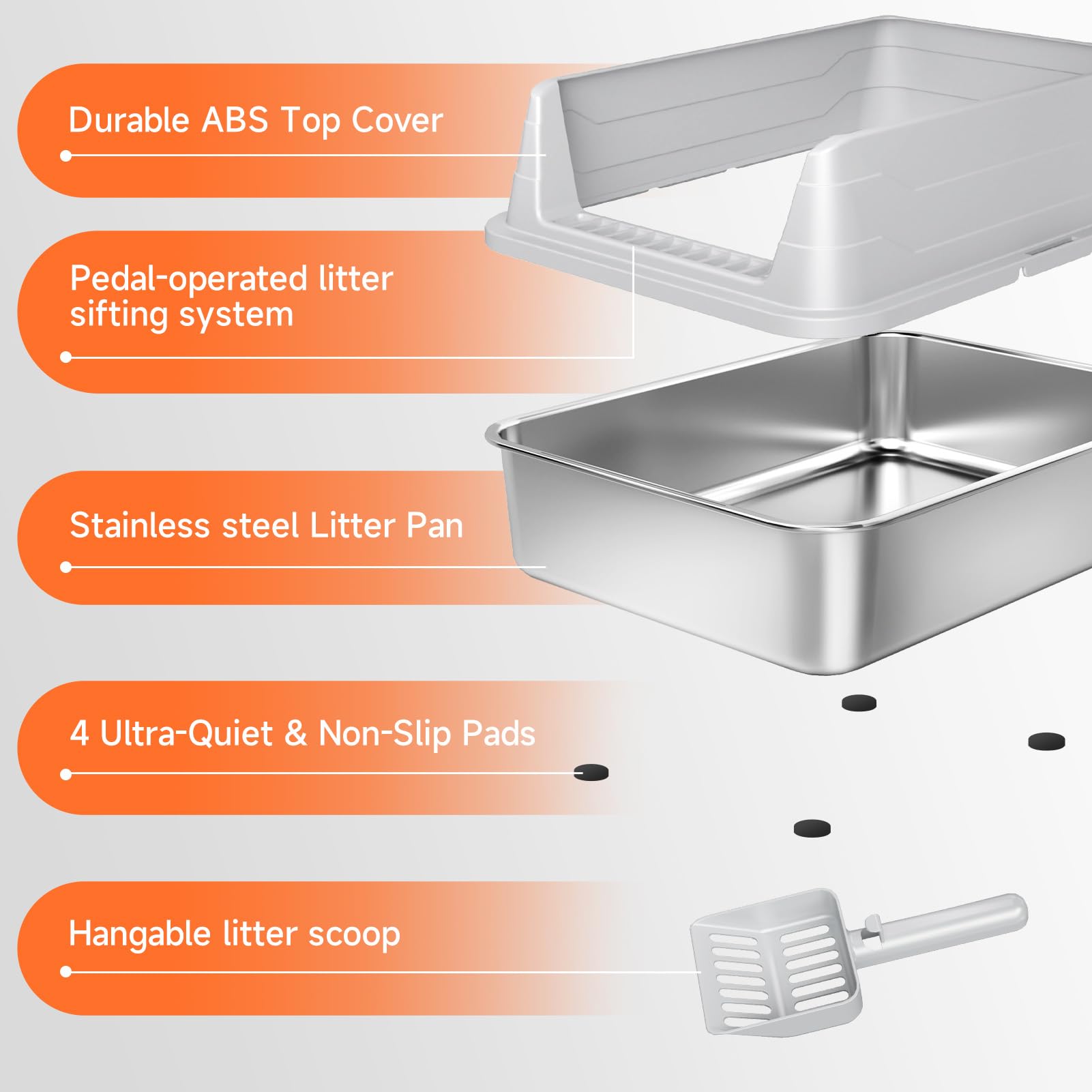 Stainless Steel Cat Litter Box, Odor Free Metal Litter Box with High Sides Lid, Open Top Low Entry Litter Pan Include Scoop Easy Cleaning Anti-Scratch Kitty Cat Box Anti-Urine Leakage, Non-Sticky - Available at All In One Marketplace Canada