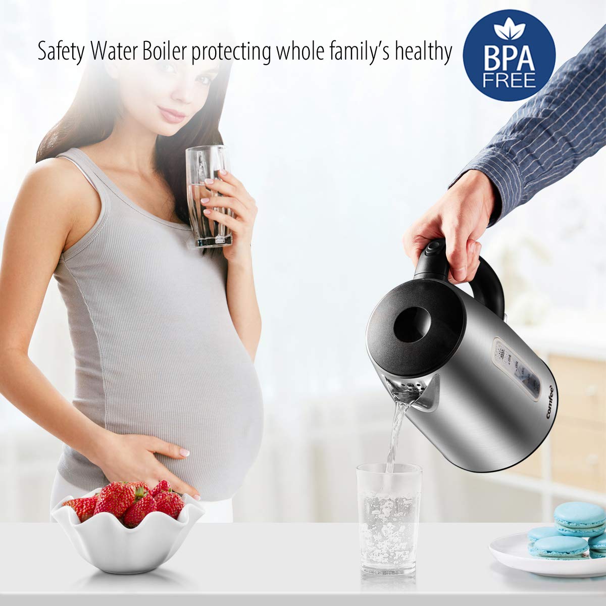 COMFEE' Stainless Steel Electric Kettle, 1.7L Tea Kettle Electric for Boiling Water, Hot Water Kettle 1500W Fast Boil with LED Light, Auto Shut-Off and Boil-Dry Protection COMFEE'