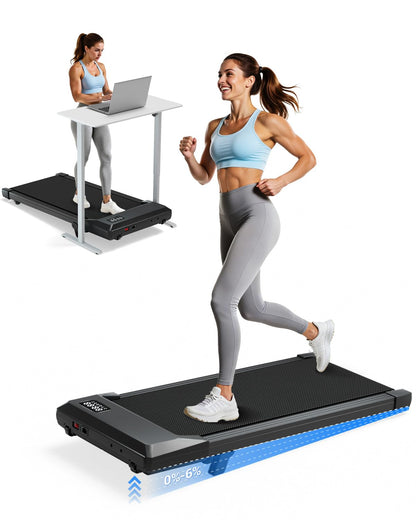 Superun Walking Pad,6% Manual Incline Walking Pad Treadmill,Under Desk Treadmill for Home Office, with App & Remote,2.5HP Quiet,LED Display,300 lbs Capacity Superun