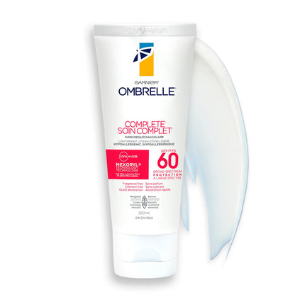 Garnier Ombrelle Complete Sunscreen Lotion, SPF 60, For Body and Face, Very High Broad Spectrum Advanced UVA/UVB Protection, Non-Greasy, Water Resistant, Hypoallergenic, Non-Comedogenic, 200ml - Available at All In One Marketplace Canada
