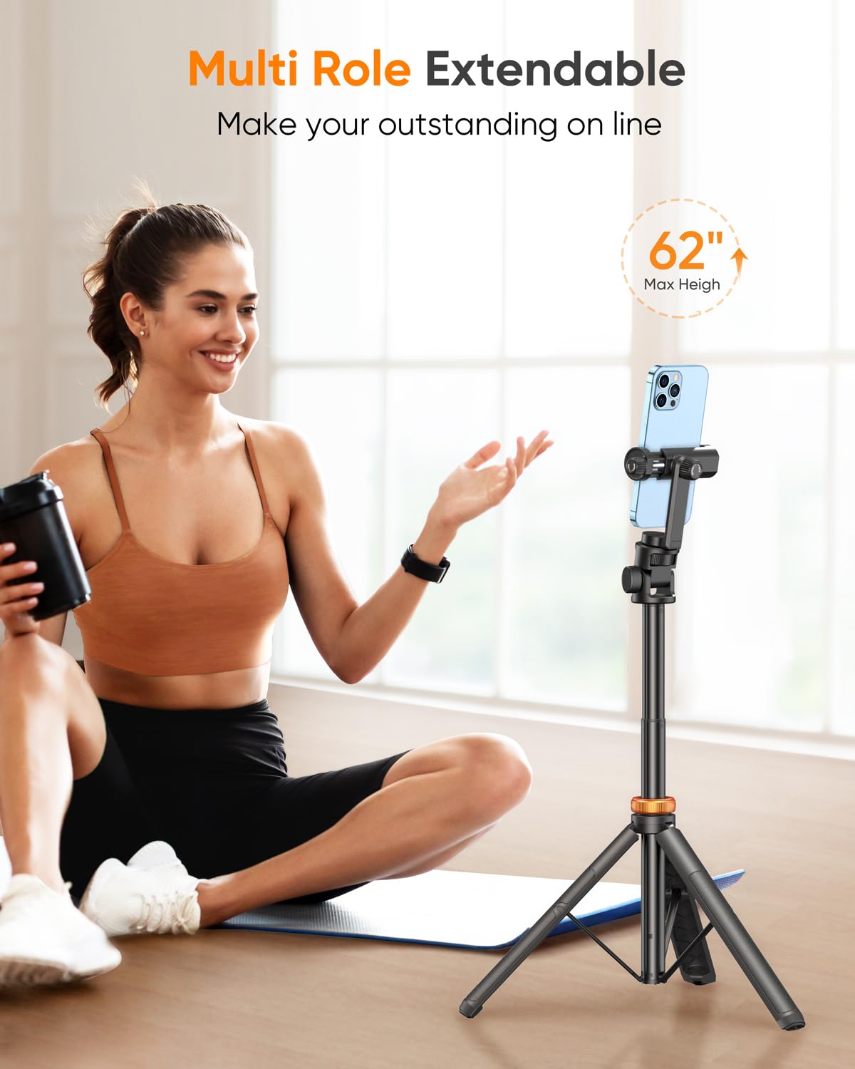 EUCOS 62" Phone Tripod, Tripod for iPhone & Selfie Stick with Remote, Extendable Cell Phone Stand & Travel Tripod, Solidest Tripod for Phone Compatible with iPhone/Android - Available at All In One Marketplace Canada