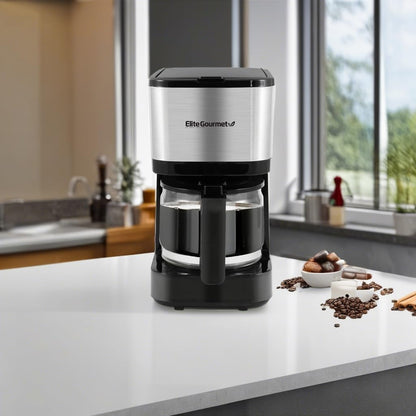 Elite Gourmet Automatic Brew & Drip Coffee Maker, with PaCae N Serve, ReCaable Filter, On/Off Switch, Water Level Indicator, 5-Cup, Stainless Steel, EHC9420