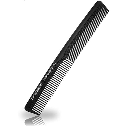 Charlemagne Carbon Fibre Hair Comb - 18 cm, Fine Tooth - Professional Barber Performance - Beard Comb for Men & Mustache Styling - Shatterproof Anti-Static Travel Groomer - Available at All In One Marketplace Canada