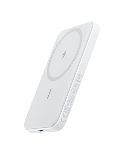 Anker 621 Magnetic Portable Charger (MagGo), 5,000mAh Wireless Power Bank with USB-C Cable, Magsafe-Compatible Battery Pack for iPhone 17/16/15/14/13/12 Series (White)
