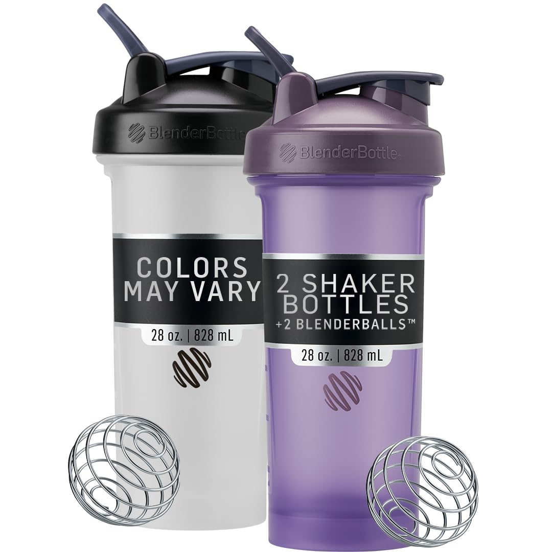 BlenderBottle Classic V2 Shaker Bottle Perfect for Protein Shakes and Pre Workout, 28-Ounce, Pack of 2 (Colors May Vary) BlenderBottle