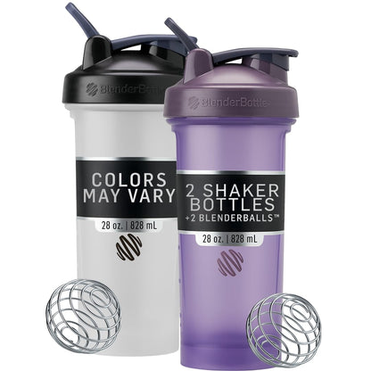 BlenderBottle Classic V2 Shaker Bottle Perfect for Protein Shakes and Pre Workout, 28-Ounce, Pack of 2 (Colors May Vary) BlenderBottle