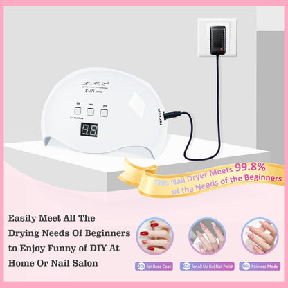 UV Nail Light, LKE Nail Dryer UV Light for Gel Nails with 3 Timers Professional UV LED Nail Lamp for Gel Nail Polish Kit Nail Art Tools Accessories in Home Use