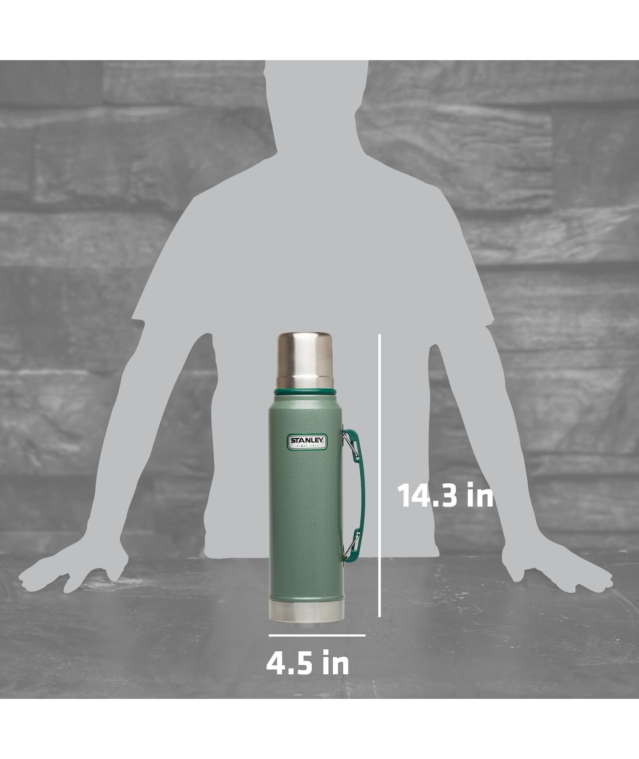 Stanley Heritage Classic Vacuum Bottle with Handle 1.1 qt | Wide Mouth w/Leakproof Cup Lid | Keep Drinks Hot or Cold | Insulated Stainless Steel Thermal Bottle | BPA-Free | Hammertone Green Stanley