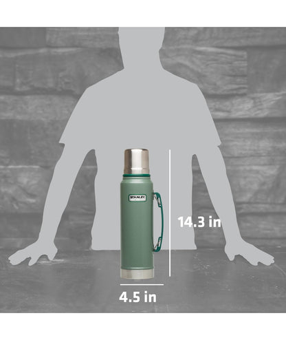 Stanley Heritage Classic Vacuum Bottle with Handle 1.1 qt | Wide Mouth w/Leakproof Cup Lid | Keep Drinks Hot or Cold | Insulated Stainless Steel Thermal Bottle | BPA-Free | Hammertone Green Stanley
