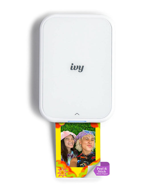 Canon Ivy 2 Mini Photo Printer (Pure White), Bluetooth Portable Smartphone Printer for iOS & Android, Bundle with 110 Zink Sticky-Back Photo Prints, LED Light Bar, Protective Case & USB Cable