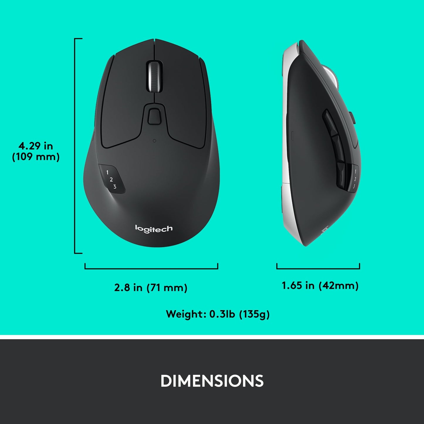 Logitech M720 Triathlon Multi-Device Wireless Mouse, Bluetooth, USB Unifying Receiver, 1000 DPI, 6 Programmable Buttons, 2-Year Battery, Compatible with Laptop, PC, Mac, iPadOS - Black - Available at All In One Marketplace Canada
