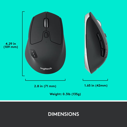 Logitech M720 Triathlon Multi-Device Wireless Mouse, Bluetooth, USB Unifying Receiver, 1000 DPI, 6 Programmable Buttons, 2-Year Battery, Compatible with Laptop, PC, Mac, iPadOS - Black - Available at All In One Marketplace Canada