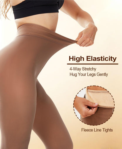 DUCMODA Womens Fleece Lined Tights Fake Translucent Warm Leggings-Brown S 🍁 All In One Marketplace Canada