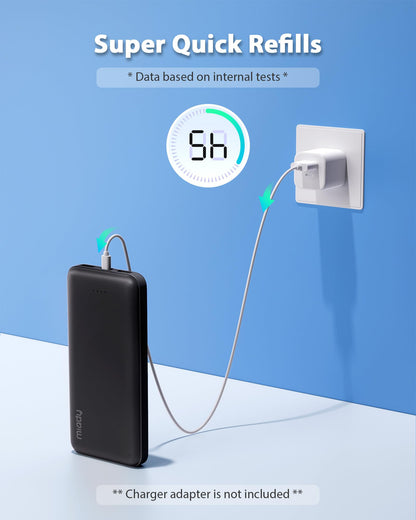 Miady 2-Pack 10000mAh Dual USB Portable Charger, Slim USB-C Power Bank, Travel Battery Pack 3 Outputs 2 Inputs Compatible with iPhone 17/16/15/14 Galaxy S24/22 Google iPad Android etc