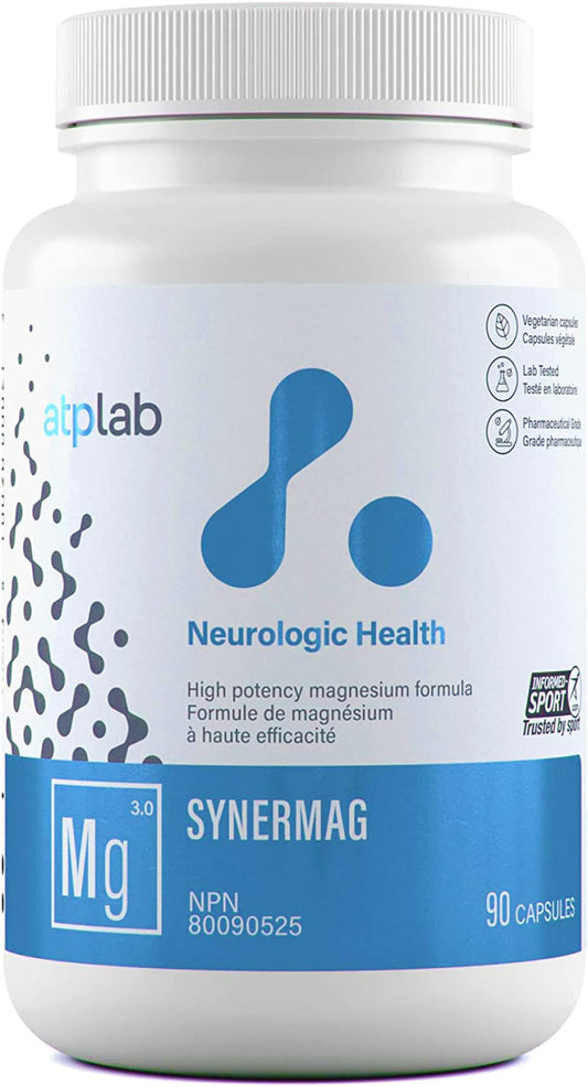 ATP LAB - Synermag 90 Capsules 90-Day Supply - High potency Magnesium Bisglycinate, Malate, Taurine & Vitamin B6 - Bone Health Supplement - Muscle Health & Teeth Health - Available at All In One Marketplace Canada