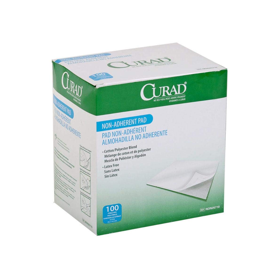 Curad Medline Curad Sterile Non-Adherent Pads (Pack of 100) for Gentle Wound Dressing and Absorption Without Sticking, White - Available at All In One Marketplace Canada