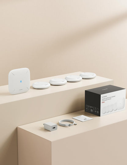 X-Sense Wi-Fi Water Leak Detector Kit, Smart Water Sensor Alarm with App Alerts and Ultra-Slim Design, Water Alarm Leak Detector for Basements, 4 Water Sensors and 1 Base Station, Model SWS0A41 - Available at All In One Marketplace Canada