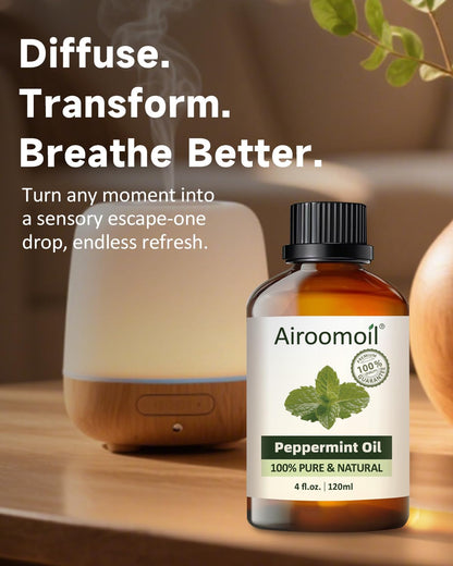 Airoomoil Peppermint Essential Oil 4 fl oz (120 mL) for Diffusers & Aromatherapy, with Glass Dropper, Fresh Minty Scent 🍁 All In One Marketplace Canada