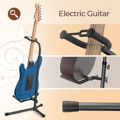 GLEAM Guitar Stand - Adjustable Fit Electric, Classical Guitars and Bass, Load Capacity 20LB, Accessories, Folding Type Black (CG-4)