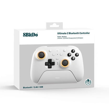 8BitDo Ultimate 2 Bluetooth Controller for Switch/Switch 2 & Windows PC, Switch Pro Controller with TMR Joysticks, Switchable Hall Effect/Tactile Triggers, Vibration and Motion Control - White