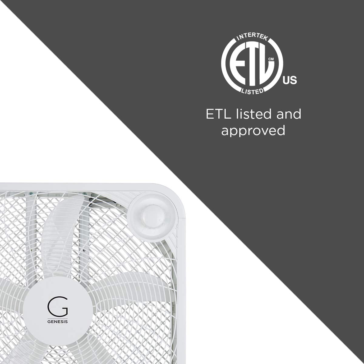 Genesis 20" Box Fan, 3 Settings, Max Cooling Technology, Carry Handle, White (G20BOX-WHT) Genesis