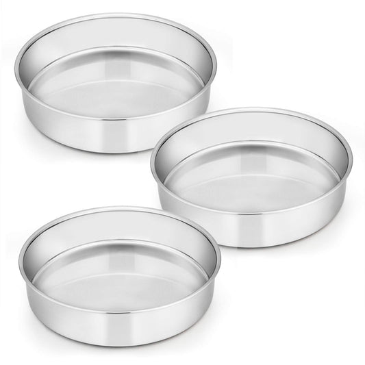 8 Inch Cake Pan Set of 3, E-far Stainless Steel Round Layer Cake Baking Pans, Non-Toxic & Healthy, Mirror Finish & Dishwasher Safe 🍁 All In One Marketplace Canada