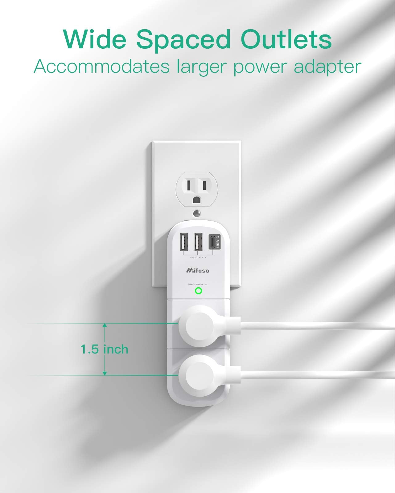 USB Outlet Extender Surge Protector - with Rotating Plug, 6 AC Multi Plug Outlet and 3 USB Ports (1 USB C), 3-Sided Swivel Power Strip with Spaced Outlet Splitter for Home, Office, Travel