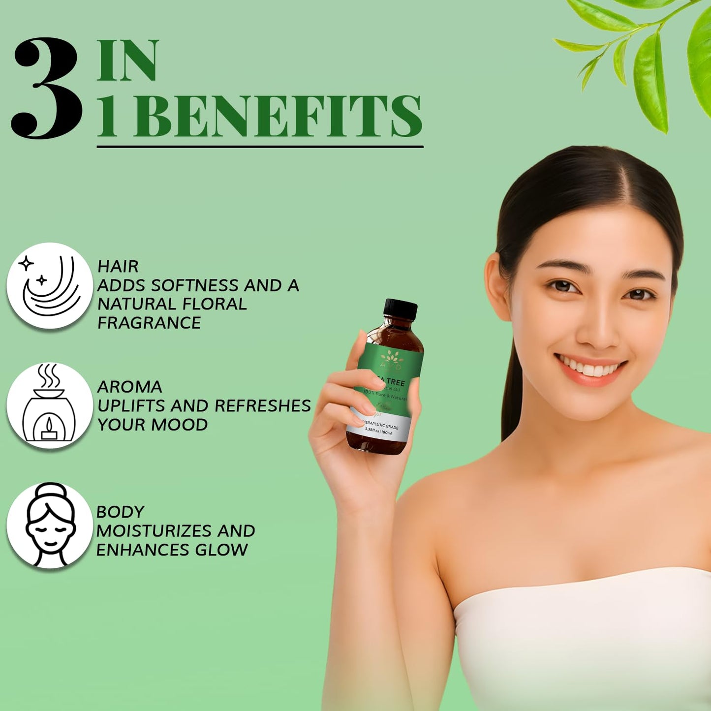 AVD Organics Tea Tree Oil | 100% Pure and Natural Tea Tree Essential Oil for skin | for Nail Fungus Face Aromatherapy Home Diffusers Carrier | 3.38 fl. Oz