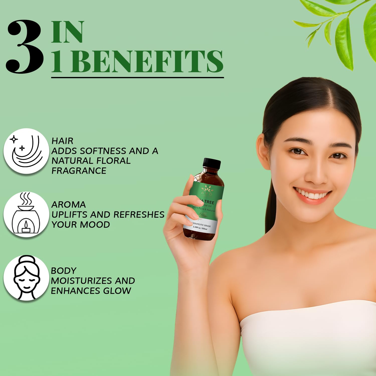 AVD Organics Tea Tree Oil | 100% Pure and Natural Tea Tree Essential Oil for skin | for Nail Fungus Face Aromatherapy Home Diffusers Carrier | 3.38 fl. Oz