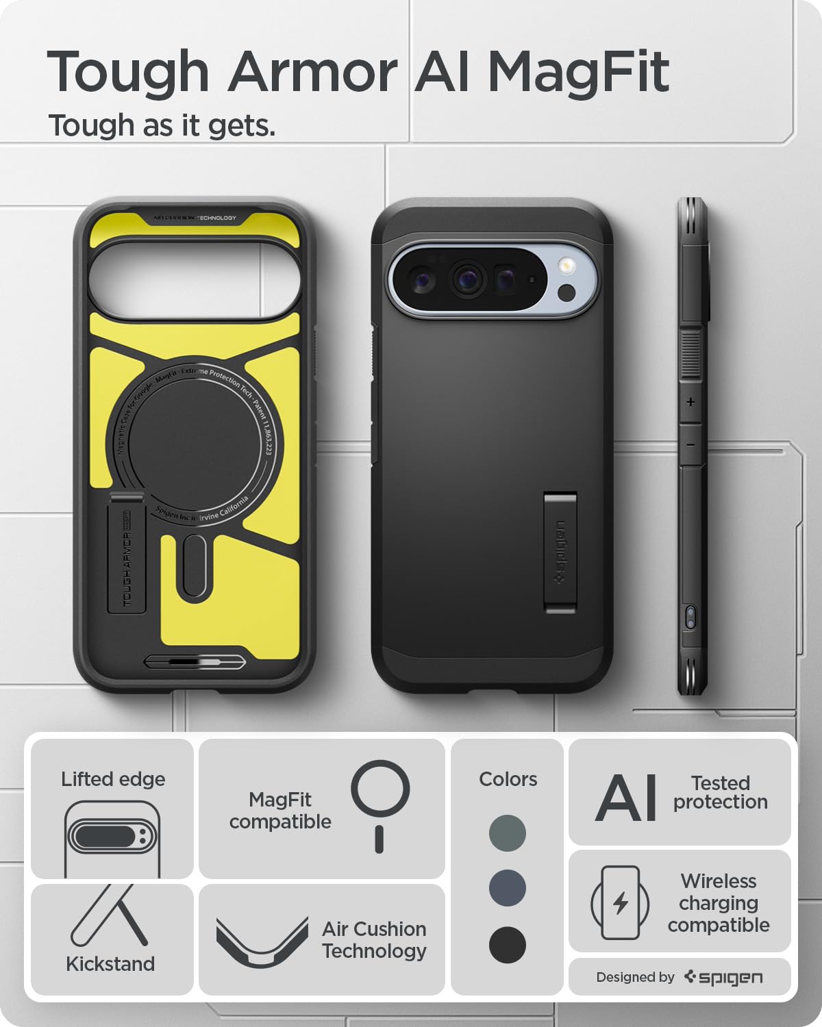 Spigen Case for Pixel 10 / Pixel 10 Pro Case, Tough Armor (AI) MagFit Designed for Google Pixel 10 / Pixel 10 Pro - Black