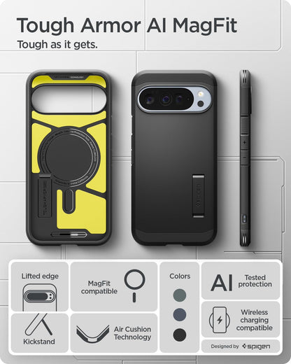 Spigen Case for Pixel 10 / Pixel 10 Pro Case, Tough Armor (AI) MagFit Designed for Google Pixel 10 / Pixel 10 Pro - Black