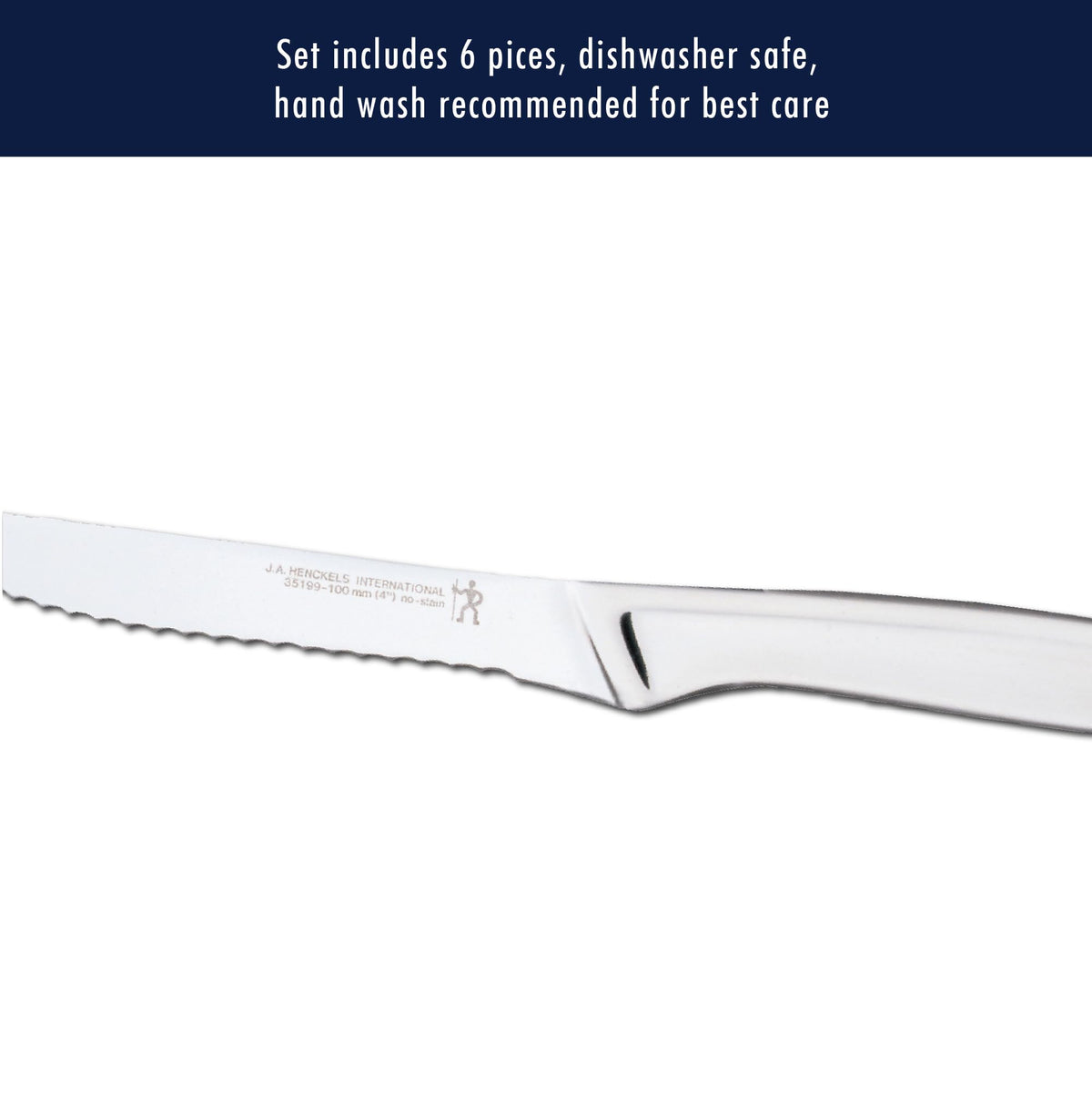 HENCKELS 6 Piece Kitchen Steak Knife Set, Premium Silver, Stainless Steel Serrated Cutlery Set, German Engineered Informed by 100+ Years of Mastery