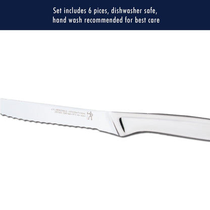 HENCKELS 6 Piece Kitchen Steak Knife Set, Premium Silver, Stainless Steel Serrated Cutlery Set, German Engineered Informed by 100+ Years of Mastery