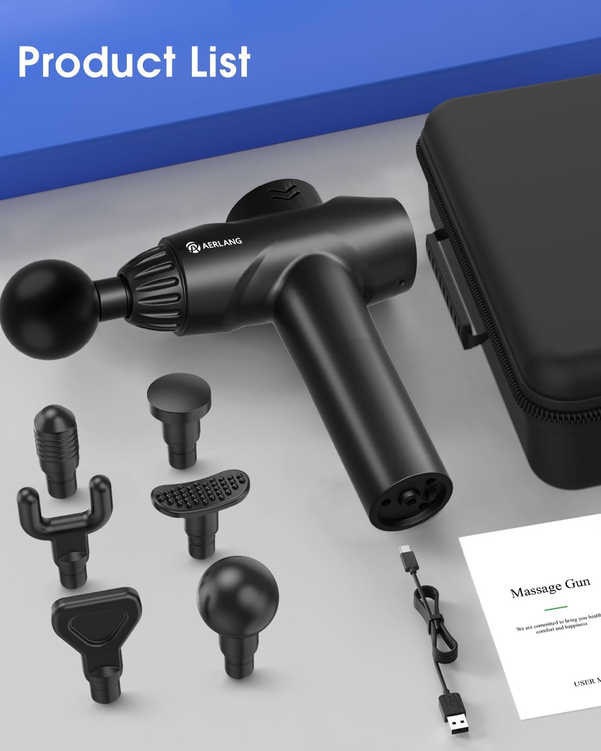 AERLANG Massage Gun,Mothers day gifts ideas Percussion Massage Gun, Muscle Handheld Deep Tissue Massager (Black)-– Six Different Adjustable Heads for Different Muscle Groups - 20 Speed Option - Available at All In One Marketplace Canada