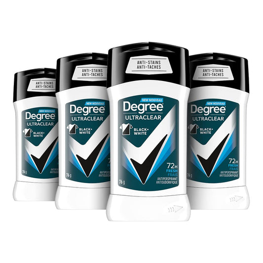 Degree Men UltraClear Antiperspirant Deodorant, Fresh, 72-Hour Sweat & Odour Protection With MotionSense Technology, 76g, Pack of 4 - Available at All In One Marketplace Canada