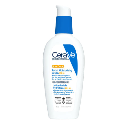 CeraVe Facial Moisturizer with SPF 30. Face Sunscreen Lotion with Hyaluronic Acid, Niacinamide & Ceramides for Women & Men. Oil-free, normal to dry skin. Verified Extended Use Date, Travel Size 89ML