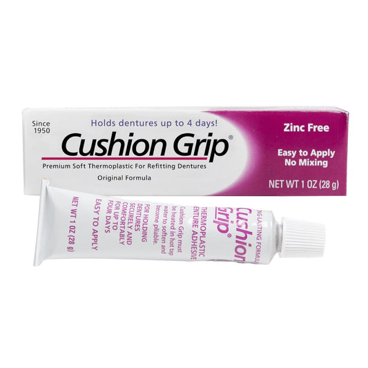 Cushion Grip Thermoplastic Denture Adhesive – Refits & Tightens Loose Dentures, Works Like a Denture Reliner for a Long-Lasting, Secure Fit, Cushions Gums, Waterproof & Zinc-Free - 1 oz - Available at All In One Marketplace Canada