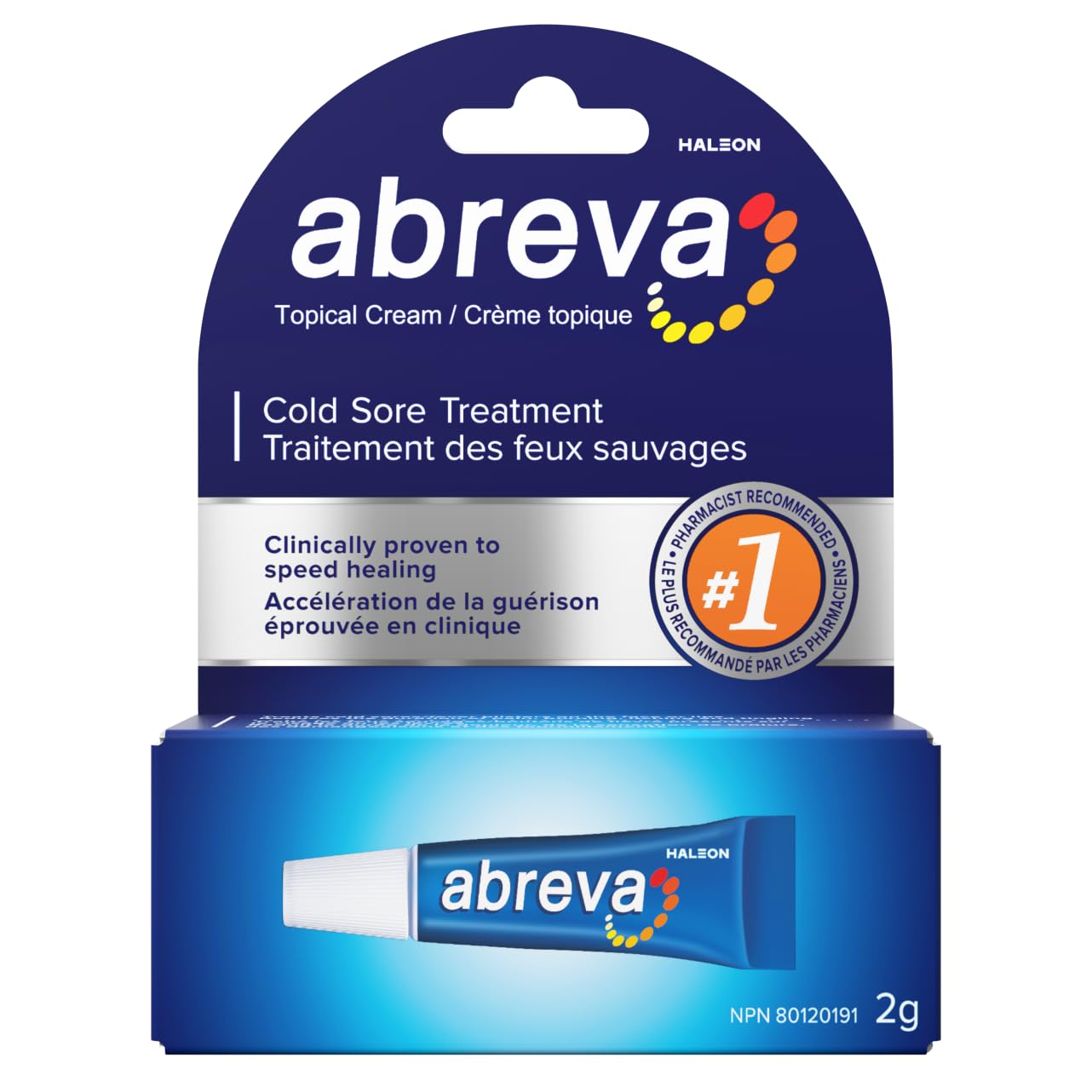 Crème Abreva Traitement de l'herpès labial, Guérit votre herpès labial en 4,1 jours*, Contient du docosanol pour protéger les cellules saines contre le virus, 2 g