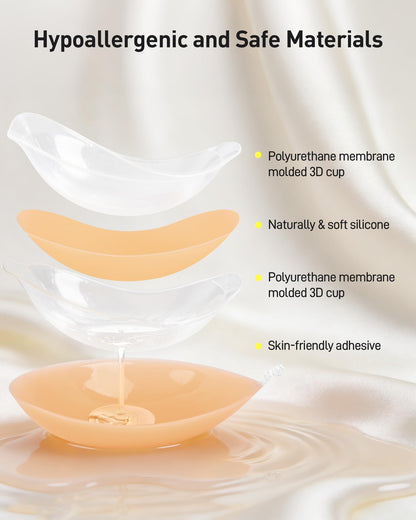 Niidor Adhesive Bra Sticky Strapless Backless Invisible Push up Silicone Bra for Women with Nipple Covers Creme A