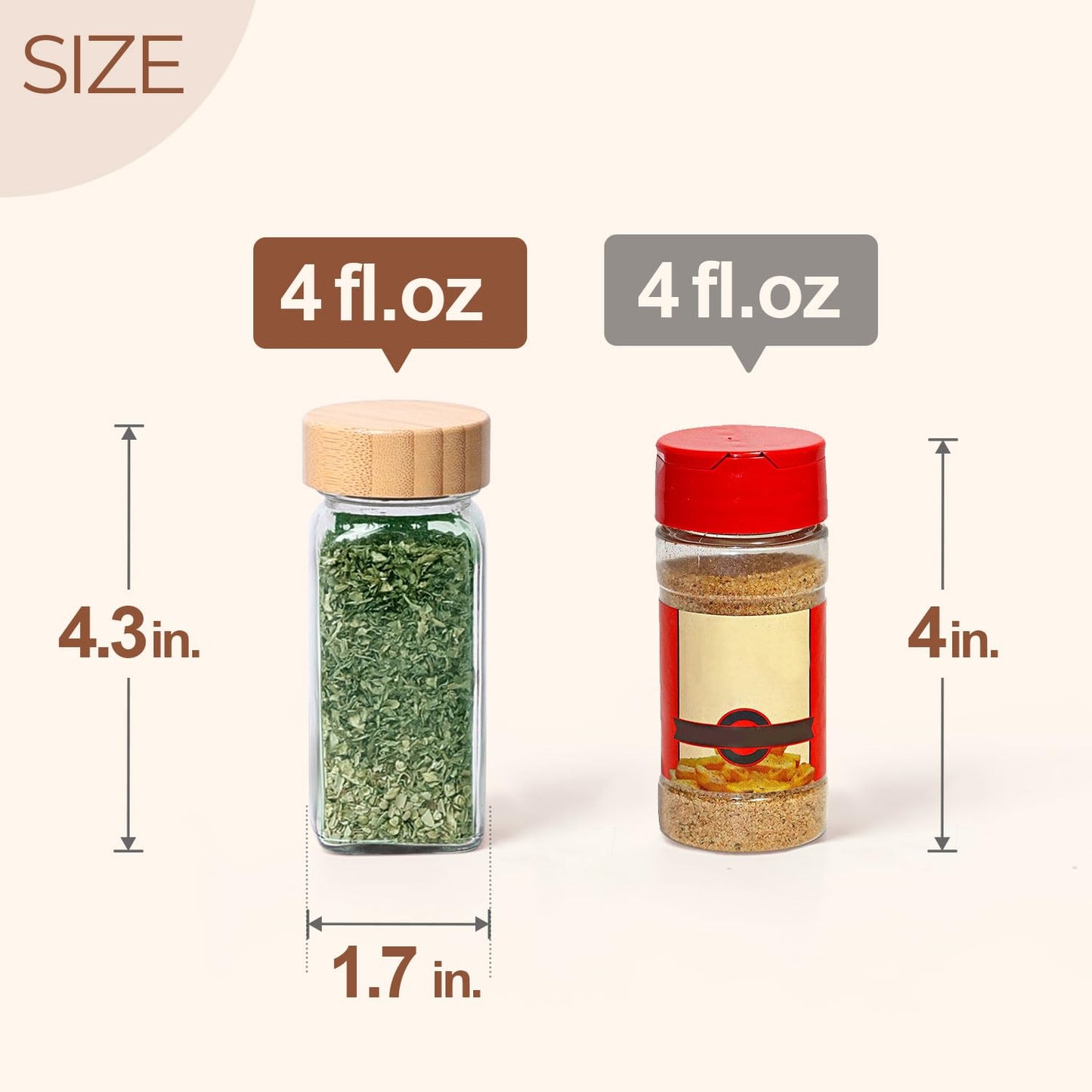 ComSaf 4oz 24Pcs Glass Spice Jars with Bamboo Lids, Empty Spice Containers with 93 Labels, Square Seasoning Containers Trial and Supplement Set, Small Seasoning Bottles for Salt, Herbs, Sugar, Pepper - Available at All In One Marketplace Canada