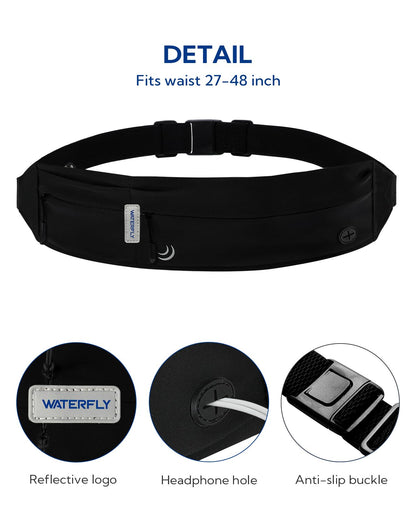 WATERFLY Running Belt Fanny Pack: Runner Marathon Jogging Waist Pack Sport Fitness Cell Phone Holder Pouch for Men Women Jogger Slim Stretchy Running Belt