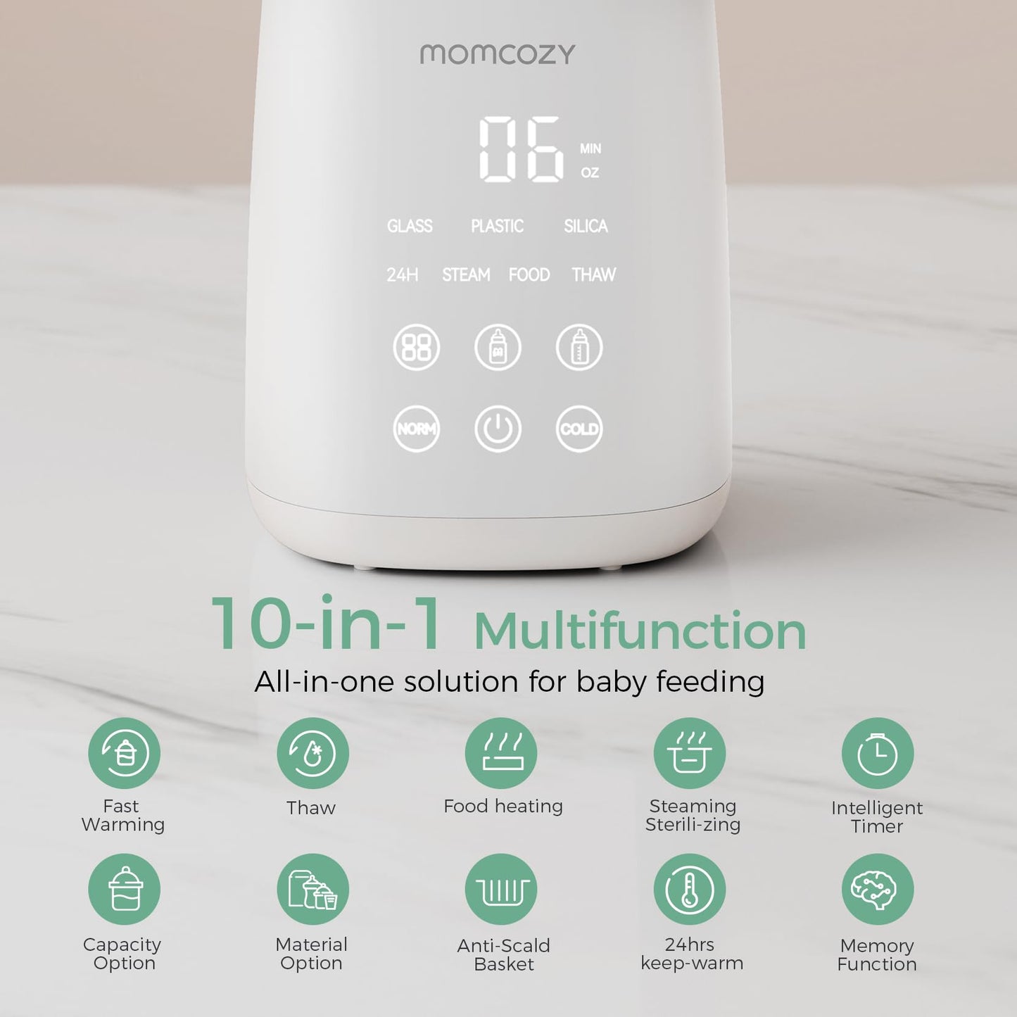Momcozy Smart Baby Bottle Warmer & Steam Bottle Sterilizer, Fast Baby Milk Warmer with Accurate Temperature Control and Automatic Shut-Off, Multifunctional Bottle Warmers for Breastmilk or Formula
