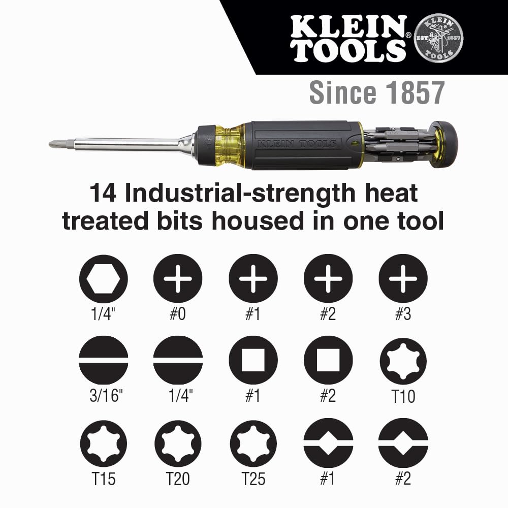 Klein Tools 32305 Multi-bit Ratcheting Screwdriver, 15-in-1 Tool with Phillips, Slotted, Square, Torx and Combo Bits and 1/4-Inch Nut Driver KLEIN TOOLS