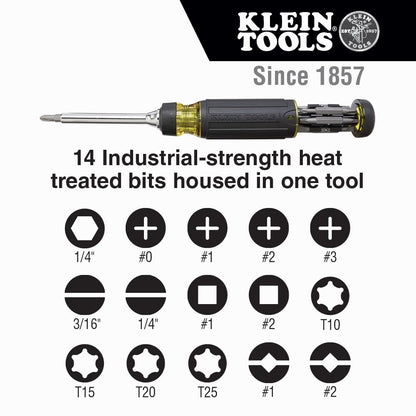 Klein Tools 32305 Multi-bit Ratcheting Screwdriver, 15-in-1 Tool with Phillips, Slotted, Square, Torx and Combo Bits and 1/4-Inch Nut Driver KLEIN TOOLS