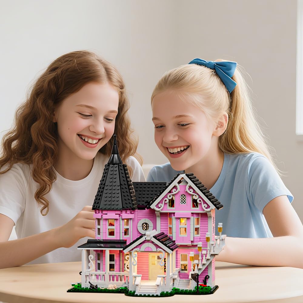 Voxifyx 1349PCS Pink Palace Building Set, Halloween Haunted House Blocks Toy, with Lights Christmas for Teens Girls 12+ ，Halloween House Kit for Kids Adults 🍁 All In One Marketplace Canada