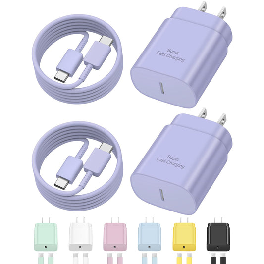 Coreykin 2 Pack USB C Fast Charger, 25W PD Super Fast Charging Block, Compatible with Galaxy S23/S22/S21/S20/S10/S9/Note20/Note10, with 6ft USB C Cable