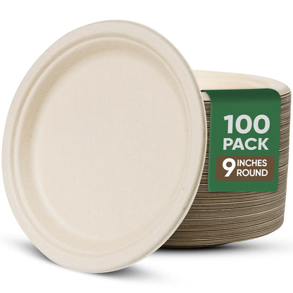 TaidMiao Disposable Paper Plate 9 inch,100% Compostable,100 Pack 🍁 All In One Marketplace Canada
