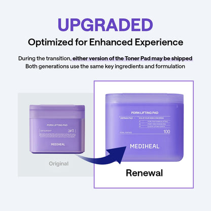 MEDIHEAL PDRN Lifting Toner Pads – Pore Tightening with Plant-Based PDRN, Peptide, Glutathione & PHA, Pore Care, Firming & Wrinkle Care, Stretchy Lifting Fabric, Korean Skin Care, 100 Pads