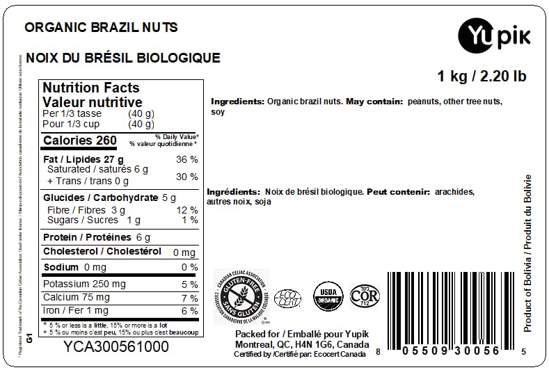 Yupik Organic Brazil Nuts – 1 kg Raw Shelled Nuts, Gluten-Free, Vegan & Kosher
